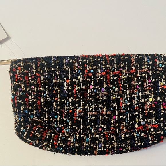 LOFT Outlet Tweed Cosmetic Makeup Pouch Bag Multicolor Black Gold Zipper NWT - Picture 4 of 7